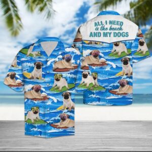Pug Beach My Dogs Blue Unique Design Hawaiian Shirt For Men Women  - Thelegend59