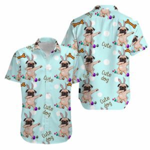 Pug Dab Funny Puppy Bunny Happy Easter Day Aloha Hawaiian Shirt For Men Women  - Thelegend59