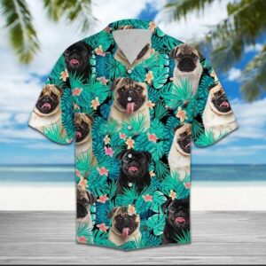 Pug Dogs Hawaiian Graphic Print Short Sleeve  - Thelegend59