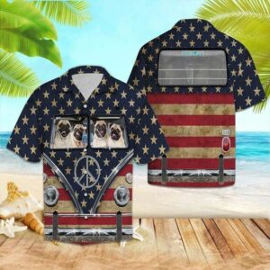 Pug Flag Hippie Bus Hawaiian Shirt For Men Women  - Thelegend59