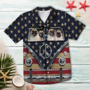Pug Flag Hippie Bus Multicolor Best Design Hawaiian Shirt For Men Women  - Thelegend59