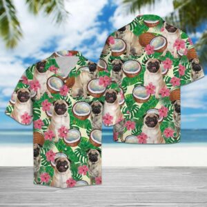 Pug Tropical Coconut Green Pink Amazing Design Hawaiian Shirt For Men Women  - Thelegend59