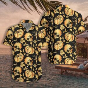 Pumpkin Skull Halloween Hawaiian Shirt For Men Women  - Thelegend59