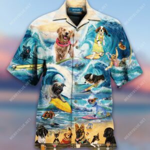 Puppies Surfing By The Beach Hawaiian Shirt  - Thelegend59