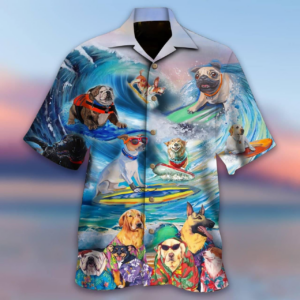 Puppies Surfing By The Beach Hawaiian Shirt For Men Women  - Thelegend59