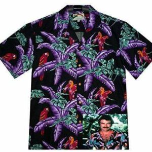 Purple Black Parrot Tropical Tom Selleck Unisex Hawaiian Shirts  - Thelegend59