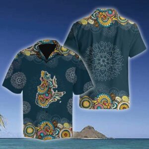 Quebec Map Mandala Teal Unique Design Hawaiian Shirt For Men Women  - Thelegend59