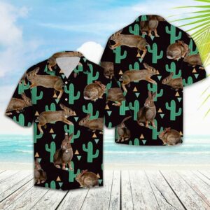 Rabbit Cactus Pattern Black Awesome Design Hawaiian Shirt For Men Women  - Thelegend59