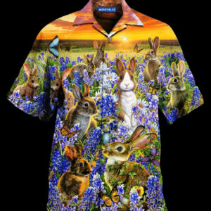 Rabbits In A Bluebonnet Field Multicolor Best Design Hawaiian Shirt For Men Women  - Thelegend59
