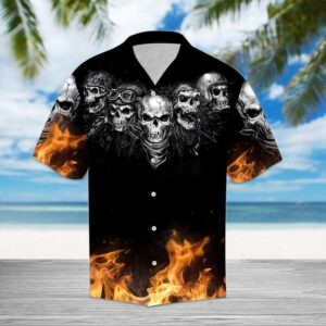 Racing Hawaiian Shirtskull Fire Hawaiian Aloha Hawaiian Shirts  - Thelegend59