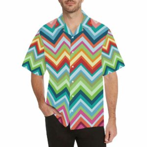 Rainbow Zigzag Chavron Pattern Mens All Over Print Hawaiian Shirt  - Thelegend59