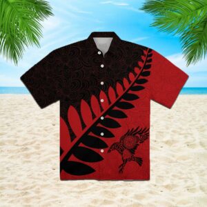 Raven Viking Leaf Red Black Pattern Hawaiian Shirt  - Thelegend59