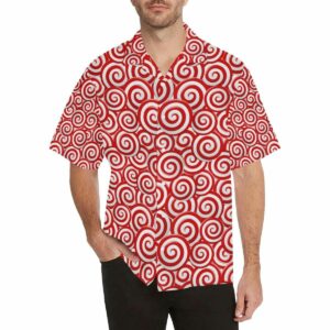 Red And White Candy Spiral Lollipops Pattern Mens All Over Print Hawaiian Shirt  - Thelegend59