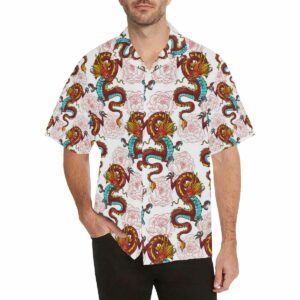 Red Dragon Hibiscus Pattern Mens All Over Print Hawaiian Shirt  - Thelegend59