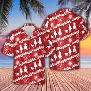 Red Hibiscus Team Roping Hawaiian Shirt For Men Women  - Thelegend59