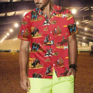 Red Pattern Rodeo Cowboy Hawaiian Shirt For Men Women  - Thelegend59