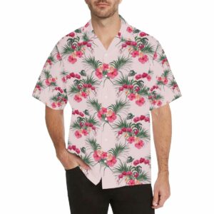 Red Pink Orchid Hibiscus Pattern Mens All Over Print Hawaiian Shirt  - Thelegend59