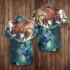 Red Sky Blue Sea Dragon Hawaiian Shirt For Men Women  - Thelegend59
