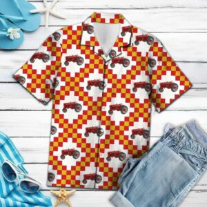 Red Tractor Farmer Orange Unique Design Hawaiian Shirt For Men Women  - Thelegend59