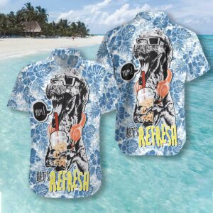 Refreshing With Boba Dinosaur Hawaiian Shirt For Men Women  - Thelegend59