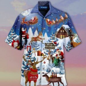 Reindeer With Santa Claus Merry Christmas Hawaiian Shirts  - Thelegend59