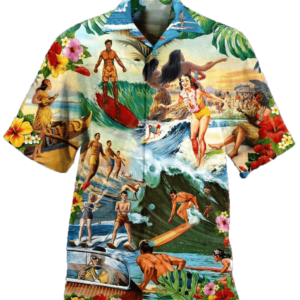 Retro Pop Art Sexy Girl Surfing Hawaiian Aloha Hawaiian Shirtss  - Thelegend59