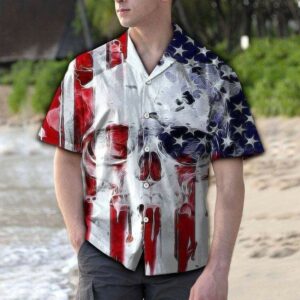 Retro Skull Usa Flag Pattern Hawaiian Aloha Hawaiian Shirtss  - Thelegend59