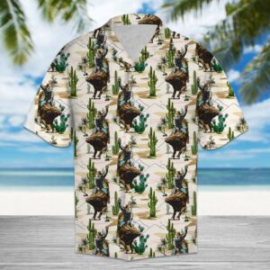 Rodeo Riding Bull In The Desert Of Cactus Aloha Hawaiian Shirt For Men Women  - Thelegend59