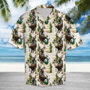 Rodeo Riding Bull In The Desert Of Cactus Aloha Hawaiian Shirts  - Thelegend59