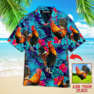 Rooster Blue Neon Tropical Custom Hawaiian Shirt - For Men And Women - Kids  - Thelegend59