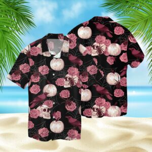 Rose Skull Pumpkin Raven 3D Hawaiian Shirt  - Thelegend59