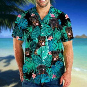 Rottweiler Hibiscus Tropical Green Unique Design Hawaiian Shirt For Men Women  - Thelegend59