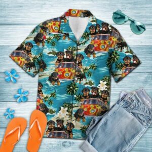 Rottweiler Hippie Summer Blue Amazing Design Hawaiian Shirt For Men Women  - Thelegend59