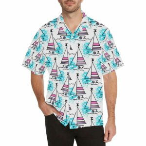Sailboat Pattern Mens All Over Print Hawaiian Shirt  - Thelegend59