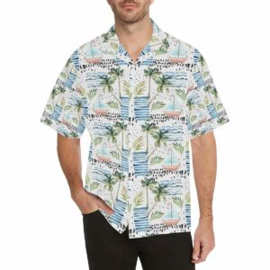 Sailboat Pattern Theme Mens All Over Print Hawaiian Shirt  - Thelegend59