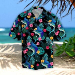 Sailfish Hibiscus Tropical Hawaiian Shirts  - Thelegend59