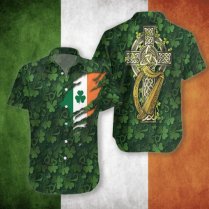 Saint Patrick'S Day Shamrock Celtic Cross Harp Irish Hawaiian Shirt - For Men And Women - Kids  - Thelegend59