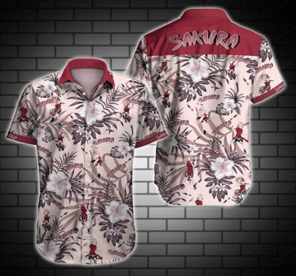 Sakura Haruno Hawaiian Graphic Print Short Sleeve  - Thelegend59