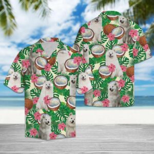 Samoyed Tropical Coconut Green Pink Unique Design Hawaiian Shirt For Men Women  - Thelegend59
