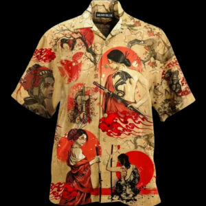 Samurai Girl Red Tan Nice Design Hawaiian Shirt For Men Women  - Thelegend59