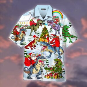 Santa Claus Ride Dinosaur Hawaiian Shirt For Men Women  - Thelegend59