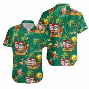 Santa On Beach Green Hawaiian Aloha Hawaiian Shirtss  - Thelegend59