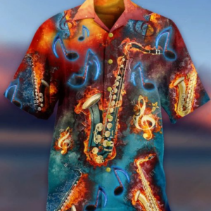 Saxophone Fire Flame Hawaiian Shirt For Men Women  - Thelegend59