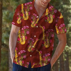 Saxophone Flower Red Nice Design Hawaiian Shirt For Men Women  - Thelegend59
