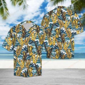 Saxophone For Summer Blue Yellow Unique Design Hawaiian Shirt For Men Women  - Thelegend59