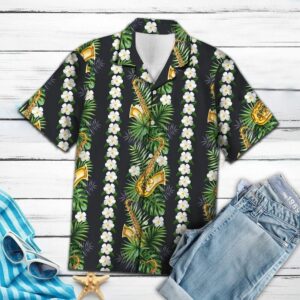 Saxophone Green Leaf Black Best Design Hawaiian Shirt For Men Women  - Thelegend59