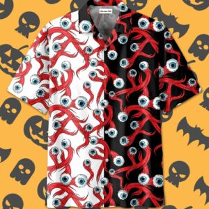 Scary Halloween Hawaiian Aloha Hawaiian Shirtss Black And Red Monster Eyes  - Thelegend59