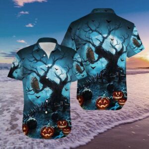 Scary Owl Night With Pumpkin Halloween Hawaiian Aloha Hawaiian Shirtss  - Thelegend59