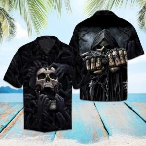 Scary Skeleton Skull Black Cool Halloween Hawaiian Shirts  - Thelegend59