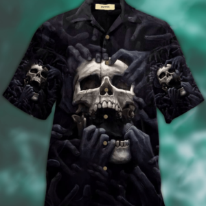 Scary Skull In The Darkness Gothic Unisex Hawaiian Aloha Hawaiian Shirtss  - Thelegend59